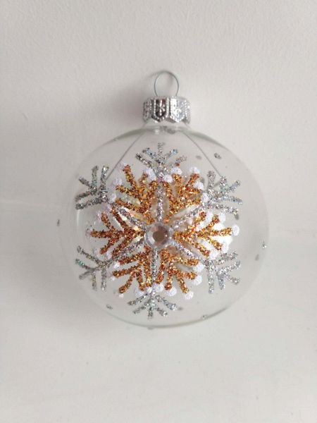 Шар елочный стекл. "Снежинка" прозрачный 8см